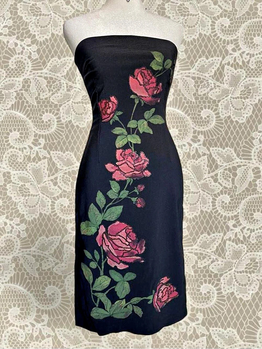 Y2K Trixxi Floral Strapless Midi Dress with beaded roses Size S